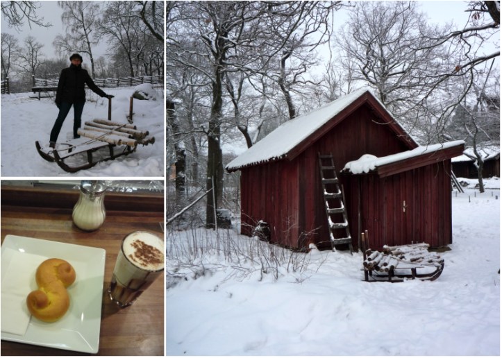 Skansen sous la neige et pause goûter avec chocolat chaud et lussekatter