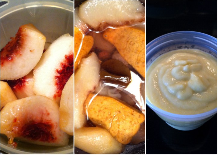 Compote de pêches et de biscuits à la pomme