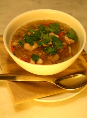 Bouillon Thaï express aux crevettes et au thé vert